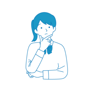 肘に手を当てて考える女子学生