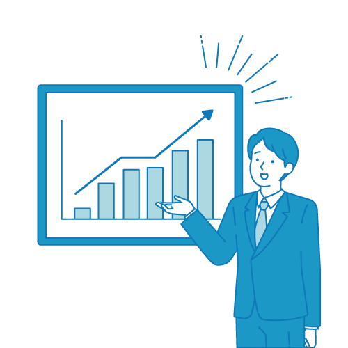 売り上げを発表する男性